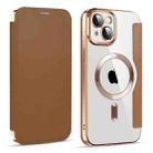 For iPhone 15 Plus MagSafe Magnetic RFID Anti-theft Leather Phone Case(Brown) - 1