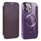 For iPhone 15 Pro Shield MagSafe RFID Anti-theft Leather Phone Case(Purple) - 1