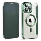 For iPhone 15 Pro Shield MagSafe RFID Anti-theft Leather Phone Case(Green) - 1