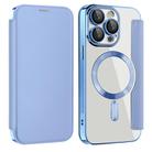 For iPhone 15 Pro Max Shield MagSafe RFID Anti-theft Leather Phone Case(Blue) - 1