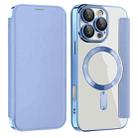 For iPhone 16 Pro Max Magnetic MagSafe RFID Anti-theft Leather Phone Case(Blue) - 1