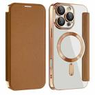 For iPhone 16 Pro Max Shield MagSafe RFID Anti-theft Leather Phone Case(Brown) - 1