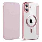 For iPhone 16 Plus Magnetic MagSafe RFID Anti-theft Leather Phone Case(Pink) - 1