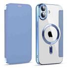 For iPhone 16 Plus Shield MagSafe RFID Anti-theft Leather Phone Case(Blue) - 1