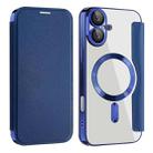 For iPhone 16 Plus Shield MagSafe RFID Anti-theft Leather Phone Case(Dark Blue) - 1