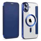 For iPhone 16 Shield MagSafe RFID Anti-theft Leather Phone Case(Dark Blue) - 1