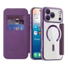 For iPhone 17 Pro Max Shield MagSafe RFID Anti-theft Leather Phone Case(Purple) - 1
