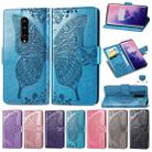 Butterfly Love Flowers Embossing Horizontal Flip Leather Case for OnePlus 7 Pro, with Holder & Card Slots & Wallet & Lanyard(Blue) - 6