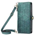 For iPhone 11 Pro Geometric Zipper Wallet Side Buckle Leather Phone Case with Crossbody Lanyard(Green) - 1