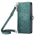 For iPhone 11 Pro Max Geometric Zipper Wallet Side Buckle Leather Phone Case with Crossbody Lanyard(Green) - 1