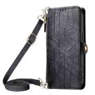 For iPhone 11 Pro Max Geometric Zipper Wallet Side Buckle Leather Phone Case with Crossbody Lanyard(Black) - 1