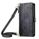 For iPhone 12 Pro Geometric Zipper Wallet Side Buckle Leather Phone Case with Crossbody Lanyard(Black) - 1