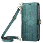For iPhone 12 Pro Max Geometric Zipper Wallet Side Buckle Leather Phone Case with Crossbody Lanyard(Green) - 1