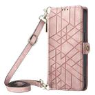 For iPhone 13 Pro Geometric Zipper Wallet Side Buckle Leather Phone Case with Crossbody Lanyard(Pink) - 1