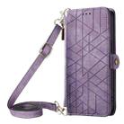 For iPhone 14 Plus Geometric Zipper Wallet Side Buckle Leather Phone Case with Crossbody Lanyard(Purple) - 1