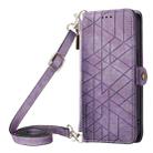 For iPhone 15 Geometric Zipper Wallet Side Buckle Leather Phone Case with Crossbody Lanyard(Purple) - 1