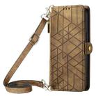 For iPhone 15 Pro Geometric Zipper Wallet Side Buckle Leather Phone Case with Crossbody Lanyard(Brown) - 1