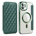 For  iPhone 11 Shield Magsafe RFID Anti-theft Rhombus Leather Phone Case(Green) - 1