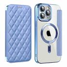 For iPhone 11 Pro Max Shield Magsafe RFID Anti-theft Rhombus Leather Phone Case(Blue) - 1
