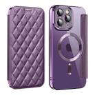 For iPhone 11 Pro Max Shield Magsafe RFID Anti-theft Rhombus Leather Phone Case(Purple) - 1