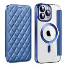 For iPhone 11 Pro Max Shield Magsafe RFID Anti-theft Rhombus Leather Phone Case(Dark Blue) - 1