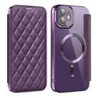 For iPhone 12 Shield Magsafe RFID Anti-theft Rhombus Leather Phone Case(Purple) - 1
