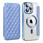 For iPhone 12 Pro Max Shield Magsafe RFID Anti-theft Rhombus Leather Phone Case(Blue) - 1