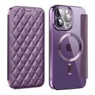 For iPhone 12 Pro Max Shield Magsafe RFID Anti-theft Rhombus Leather Phone Case(Purple) - 1