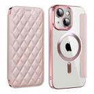 For iPhone 13 Shield Magsafe RFID Anti-theft Rhombus Leather Phone Case(Pink) - 1