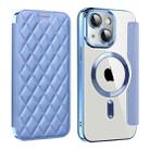 For iPhone 13 Shield Magsafe RFID Anti-theft Rhombus Leather Phone Case(Blue) - 1