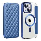 For iPhone 13 Shield Magsafe RFID Anti-theft Rhombus Leather Phone Case(Dark Blue) - 1