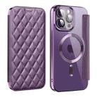 For iPhone 13 Pro Shield Magsafe RFID Anti-theft Rhombus Leather Phone Case(Purple) - 1