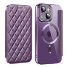 For iPhone 14 Shield Magsafe RFID Anti-theft Rhombus Leather Phone Case(Purple) - 1