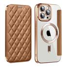 For iPhone 14 Pro Shield Magsafe RFID Anti-theft Rhombus Leather Phone Case(Brown) - 1