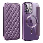 For iPhone 14 Pro Max Shield Magsafe RFID Anti-theft Rhombus Leather Phone Case(Purple) - 1