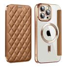 For iPhone 14 Pro Max Shield Magsafe RFID Anti-theft Rhombus Leather Phone Case(Brown) - 1