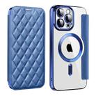 For iPhone 14 Pro Max Shield Magsafe RFID Anti-theft Rhombus Leather Phone Case(Dark Blue) - 1