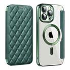 For iPhone 15 Pro Shield Magsafe RFID Anti-theft Rhombus Leather Phone Case(Green) - 1