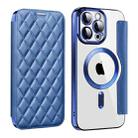 For iPhone 15 Pro Shield Magsafe RFID Anti-theft Rhombus Leather Phone Case(Dark Blue) - 1