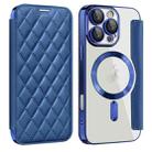 For iPhone 16 Pro Shield Magsafe RFID Anti-theft Rhombus Leather Phone Case(Dark Blue) - 1