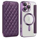 For iPhone 16 Pro Max Shield Magsafe RFID Anti-theft Rhombus Leather Phone Case(Purple) - 1