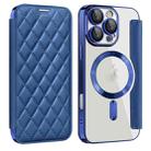 For iPhone 16 Pro Max Shield Magsafe RFID Anti-theft Rhombus Leather Phone Case(Dark Blue) - 1