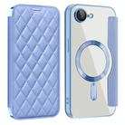 For iPhone 16e Shield Magsafe RFID Anti-theft Rhombus Leather Phone Case(Blue) - 1