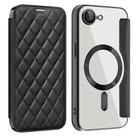 For iPhone 16e Shield Magsafe RFID Anti-theft Rhombus Leather Phone Case(Black) - 1