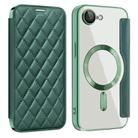 For iPhone 16e Shield Magsafe RFID Anti-theft Rhombus Leather Phone Case(Green) - 1