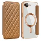 For iPhone 16e Shield Magsafe RFID Anti-theft Rhombus Leather Phone Case(Brown) - 1