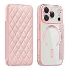 For iPhone 17 Pro Shield Magsafe RFID Anti-theft Rhombus Leather Phone Case(Pink) - 1