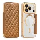 For iPhone 17 Pro Shield Magsafe RFID Anti-theft Rhombus Leather Phone Case(Brown) - 1