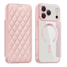 For iPhone 17 Pro Max Shield Magsafe RFID Anti-theft Rhombus Leather Phone Case(Pink) - 1