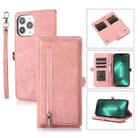 For iPhone 15 Pro Zipper Card Slot Buckle Wallet Leather Phone Case(Pink) - 1